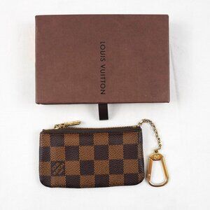 Louis Vuitton Key And Coin Pouch In Brown Damier Ebene Canvas - Preowned